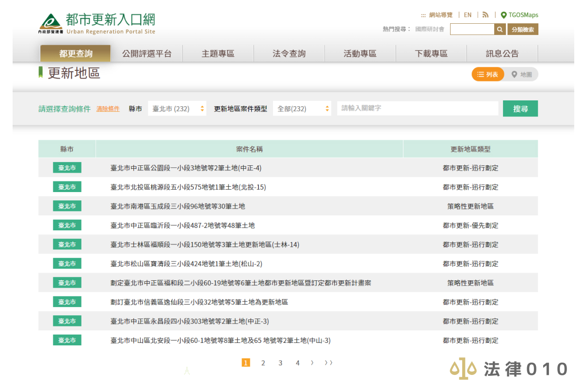 內政部營建署「都市更新入口網」
